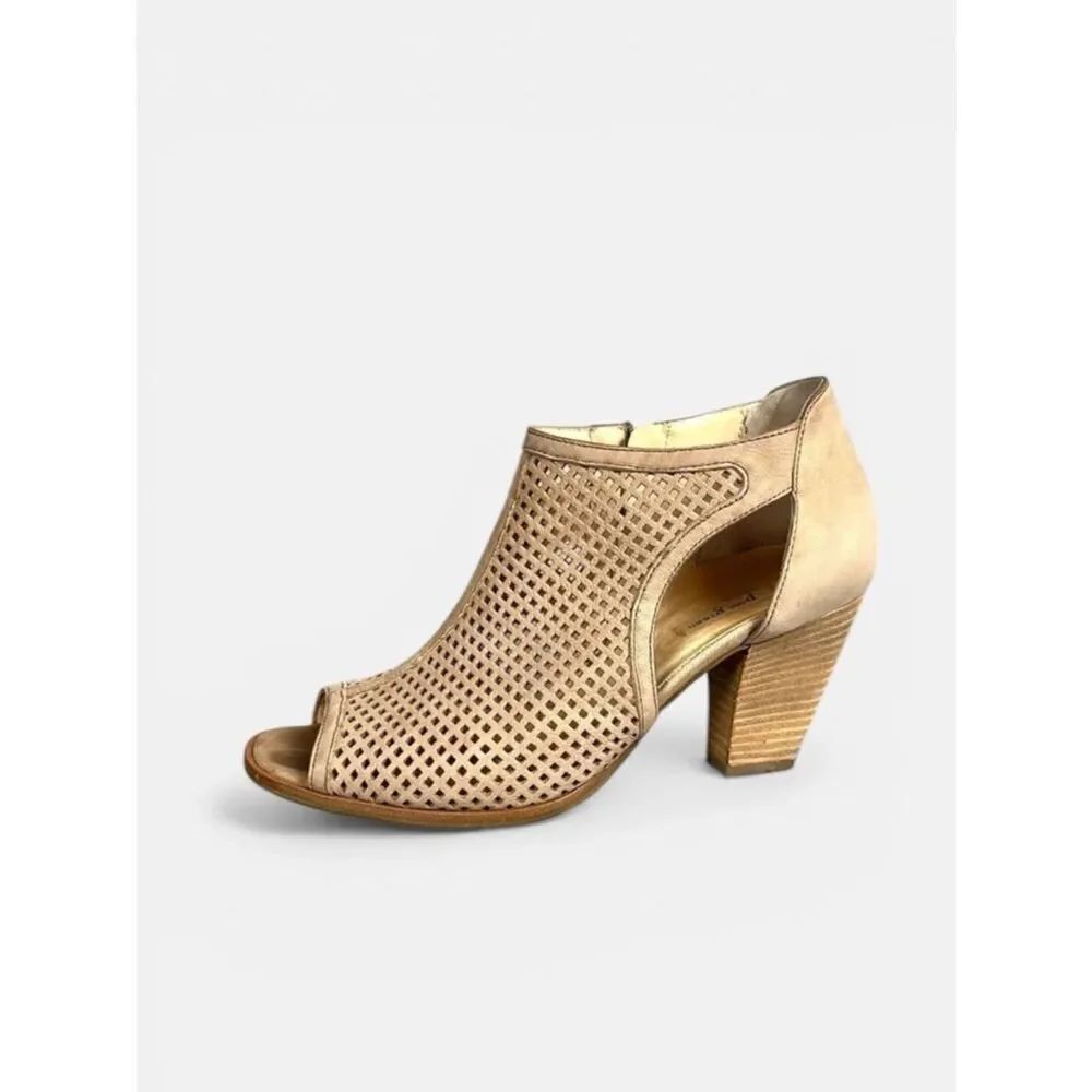 PAUL GREEN Tianna Suede Beige Open Toe Chunky Heeled Ankle Sandal Bootie US 7,5